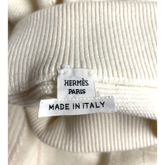 Hermes Textured Beige Knit Wide-Leg Pants With Ribbed Waistband Womens Soft Cott - Picture 7 of 9